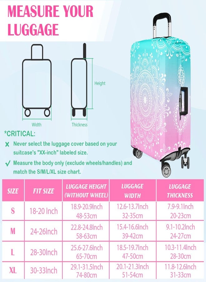 Lattlefnki Luggage Covers for Suitcase Elastic Suitcase Covers Luggage Protector Anti-scratch Fits 24-26 Inch Pink Blue Mandala - Image 2